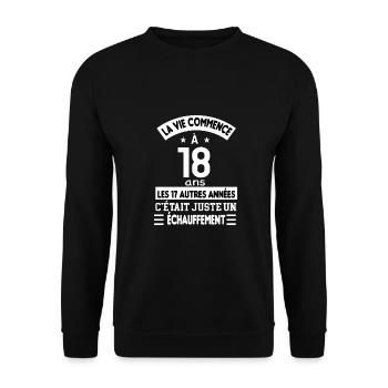La vie commence à 18 ans à la majorité - Sweat-shirt Unisexe - noir - Devant - Alina (178cm) & Michal (187cm)