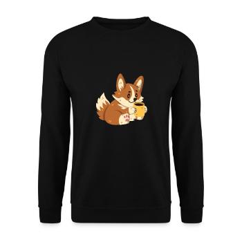 Corgi buvant du café - Sweat-shirt Unisexe - noir - Devant - Alina (178cm) & Michal (187cm)
