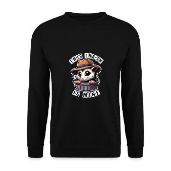 Trash possum with hat looking out of the garbage can - Unisex Sweatshirt - black - Front - Alina (178cm) & Michal (187cm)