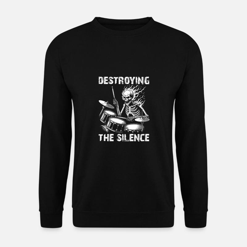 Drummer Skull skeleton on the drum set - Unisex Sweatshirt - black