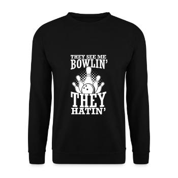 They see me Bowlin' They Hatin' Best Sport Pins Bo - Unisex Pullover - Schwarz - Vorne - Alina (178cm) & Michal (187cm)