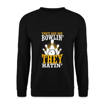 They see me Bowlin' They Hatin' Best Sport Bowling - Unisex Pullover - Schwarz - Vorne - Alina (178cm) & Michal (187cm)