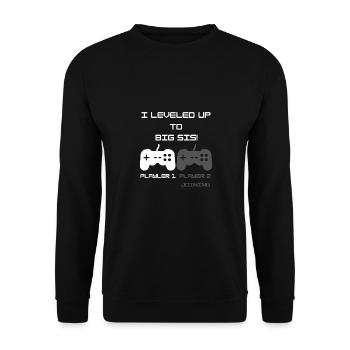 Level Up Gamer Gaming Zocker Big Sis Schwester - Unisex Pullover - Schwarz - Vorne - Alina (178cm) & Michal (187cm)