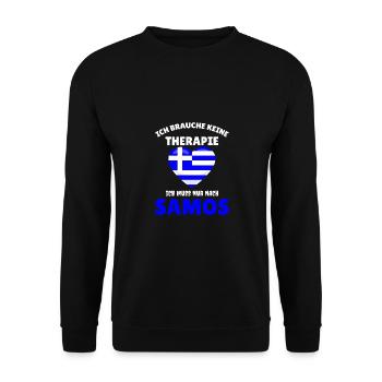 Brauche keine Therapie muss nur nach Samos Shirt - Unisex Pullover - Schwarz - Vorne - Alina (178cm) & Michal (187cm)