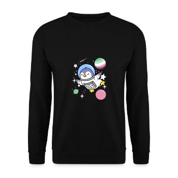 Pinguin Astronaut Abrosexual Pride - Unisex Pullover - Schwarz - Vorne - Alina (178cm) & Michal (187cm)