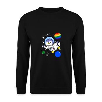 Penguin Astronaut Gay Pride - Unisex Pullover - Schwarz - Vorne - Alina (178cm) & Michal (187cm)