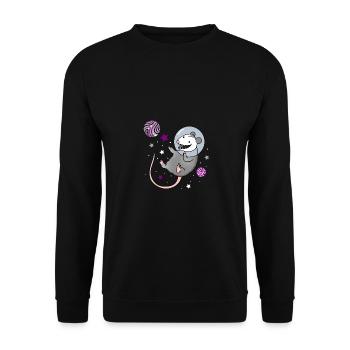 Asexuelles Opossum im Weltraum Ace Pride - Unisex Pullover - Schwarz - Vorne - Alina (178cm) & Michal (187cm)