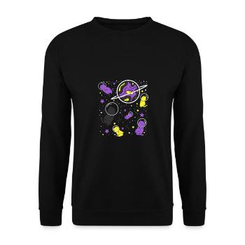 Nonbinary Pride Cat in Space - Unisex Sweatshirt - black - Front - Alina (178cm) & Michal (187cm)