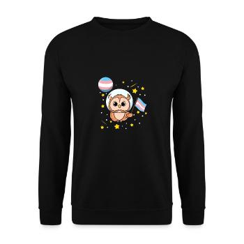 Owl in space Trans Pride - Unisex Sweatshirt - black - Front - Alina (178cm) & Michal (187cm)
