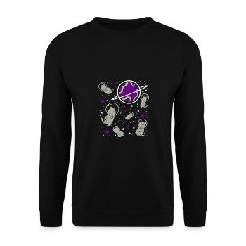 Graysexuelle Katze im Weltraum Graysexual Pride - Unisex Pullover - Schwarz - Vorne - Alina (178cm) & Michal (187cm)