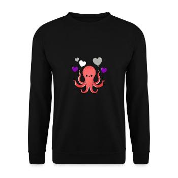 Oktopus Herzballon Graysexual Pride - Unisex Pullover - Schwarz - Vorne - Alina (178cm) & Michal (187cm)