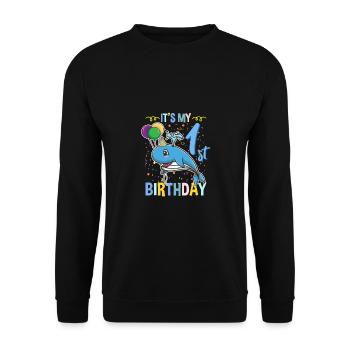 Its My 1st Birthday Blauwal Meerestier - Unisex Pullover - Schwarz - Vorne - Alina (178cm) & Michal (187cm)