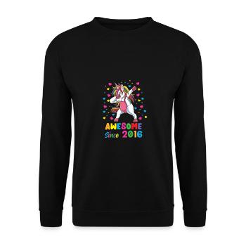 Awesome Since 2016 Dabbing Unicorn 6. Geburtstag - Unisex Pullover - Schwarz - Vorne - Alina (178cm) & Michal (187cm)