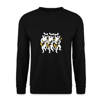 Katze Elektrische Gitarre Sonnenbrille Gitarrist - Unisex Pullover - Schwarz - Vorne - Alina (178cm) & Michal (187cm)