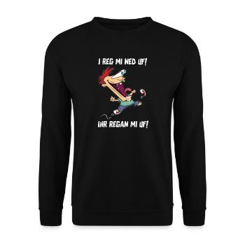 Verrückter Spruchcartoon Lautstark - Unisex Pullover - Schwarz - Vorne - Alina (178cm) & Michal (187cm)