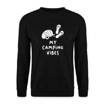 Camping Vibes coole Quotes Wohnwagen FlipFlop Fan - Unisex Pullover - Schwarz - Vorne - Alina (178cm) & Michal (187cm)