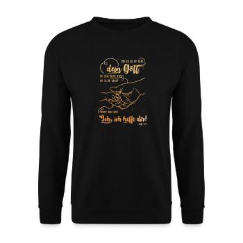 Jesaja Bibelvers Ich helfe dir - Unisex Pullover - Schwarz - Vorne - Alina (178cm) & Michal (187cm)