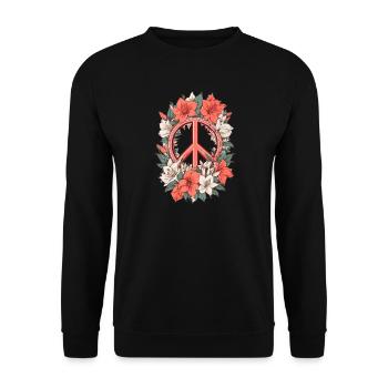 Friedenszeichen mit Amaryllis Blumen - Unisex Pullover - Schwarz - Vorne - Alina (178cm) & Michal (187cm)