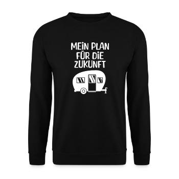 Wanderlust Camping Chillen Wohnwagen Statement - Unisex Pullover - Schwarz - Vorne - Alina (178cm) & Michal (187cm)