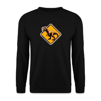 T-Rex Warnschild Illustration - Unisex Pullover - Schwarz - Vorne - Alina (178cm) & Michal (187cm)