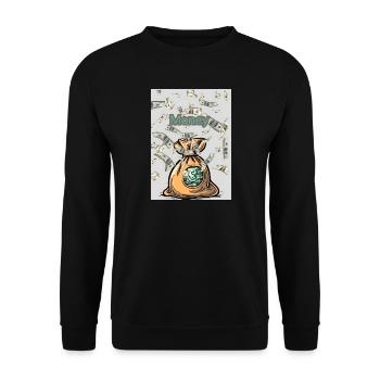 Money voller Geldsack - Unisex Pullover - Schwarz - Vorne - Alina (178cm) & Michal (187cm)