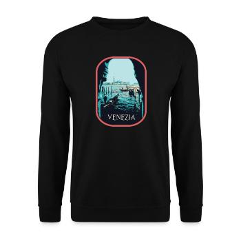 Illustration typische Ansicht von Venedig und Gondeln - Unisex Pullover - Schwarz - Vorne - Alina (178cm) & Michal (187cm)