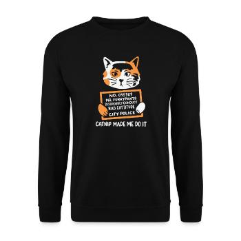 Lustiges Fahndungsfoto Katze - Unisex Pullover - Schwarz - Vorne - Alina (178cm) & Michal (187cm)