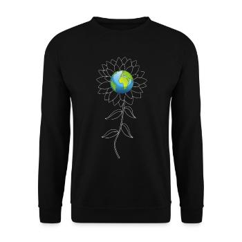 Planet Erde und weiße Sonnenblume - Unisex Pullover - Schwarz - Vorne - Alina (178cm) & Michal (187cm)