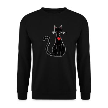 Chat noir avec cœur – Magique et minimaliste - Sweat-shirt Unisexe - noir - Devant - Alina (178cm) & Michal (187cm)
