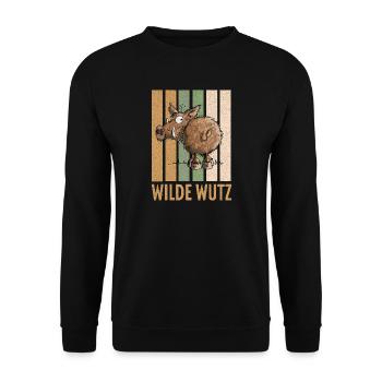 Wilde Wutz Wildschwein Vintage - Unisex Pullover - Schwarz - Vorne - Alina (178cm) & Michal (187cm)