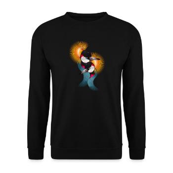 Two ornate crowned cranes in harmony - Unisex Sweatshirt - black - Front - Alina (178cm) & Michal (187cm)