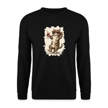 Party Katze :) - Unisex Pullover - Schwarz - Vorne - Alina (178cm) & Michal (187cm)