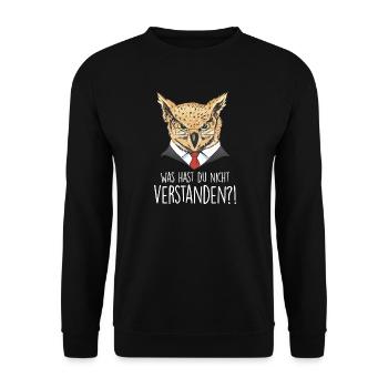 Qu’est-ce que vous n’avez pas compris ?! – Drôle de hibou - Sweat-shirt Unisexe - noir - Devant - Alina (178cm) & Michal (187cm)