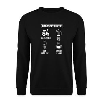 Conducteur de tracteur Café Bière Multitâche - Sweat-shirt Unisexe - noir - Devant - Alina (178cm) & Michal (187cm)