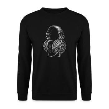 Steampunk Kopfhörer Skizze - Unisex Pullover - Schwarz - Vorne - Alina (178cm) & Michal (187cm)