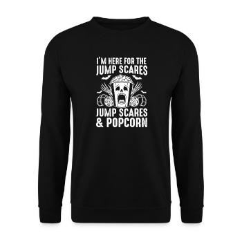 Popcorn-Skull Jump Scares - Unisex Pullover - Schwarz - Vorne - Alina (178cm) & Michal (187cm)