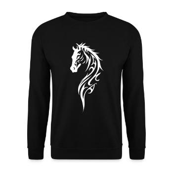 Tribal Pferdekopf Linienstil - Unisex Pullover - Schwarz - Vorne - Alina (178cm) & Michal (187cm)