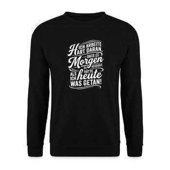 Ich arbeite hart damit es nach wenig aussieht - Unisex Pullover - Schwarz - Vorne - Alina (178cm) & Michal (187cm)