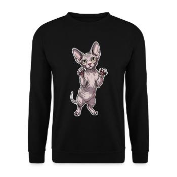 Cute Sphynx Cat Standing Posture Portrait - Unisex Sweatshirt - black - Front - Alina (178cm) & Michal (187cm)