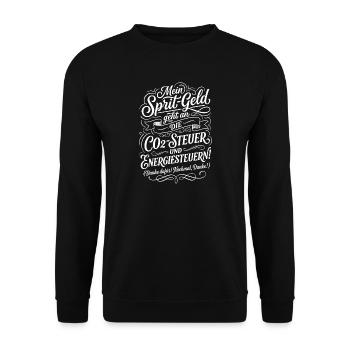 Mein Spritgeld geht an die CO2 Steuer - Unisex Pullover - Schwarz - Vorne - Alina (178cm) & Michal (187cm)