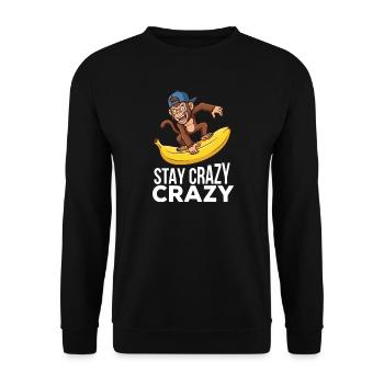 Verrückter Affe auf Bananen-Grafik-T-Shirt - Unisex Pullover - Schwarz - Vorne - Alina (178cm) & Michal (187cm)