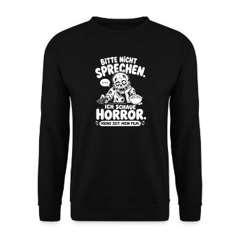 Horrorfilm Zombie Lustiger Spruch - Unisex Pullover - Schwarz - Vorne - Alina (178cm) & Michal (187cm)