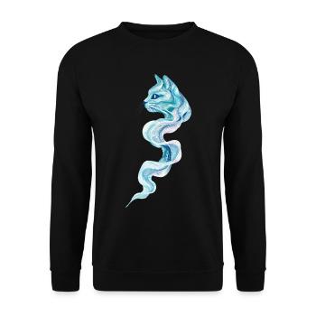 Liquid Flow Wave Cat Abstrakte Kunst Minimalismus - Unisex Pullover - Schwarz - Vorne - Alina (178cm) & Michal (187cm)