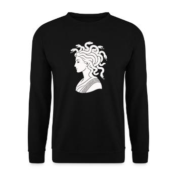 Medusa Kopf mit Schlangen - Unisex Pullover - Schwarz - Vorne - Alina (178cm) & Michal (187cm)