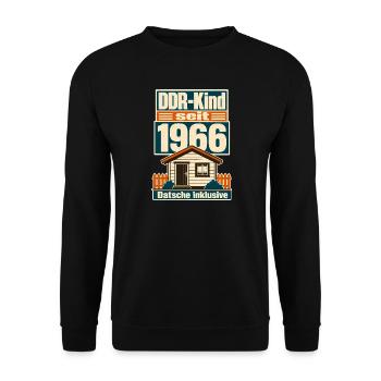 DDR Kind seit 1966, Datsche inklusive Geburtstag - Unisex Sweatshirt - black - Front - Alina (178cm) & Michal (187cm)
