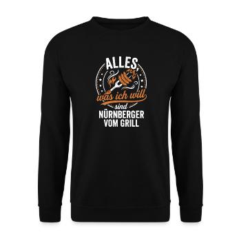 Nürnberger vom Grill - Lustiger BBQ Spruch - Unisex Pullover - Schwarz - Vorne - Alina (178cm) & Michal (187cm)