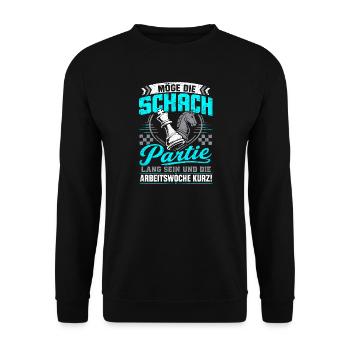  Sprüche Schachspieler Schachspiel Schachbrett - Unisex Pullover - Schwarz - Vorne - Alina (178cm) & Michal (187cm)
