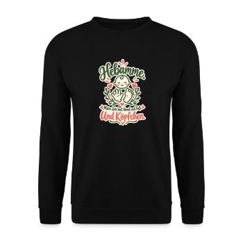 Hebamme Hand und Fuß - Unisex Pullover - Schwarz - Vorne - Alina (178cm) & Michal (187cm)