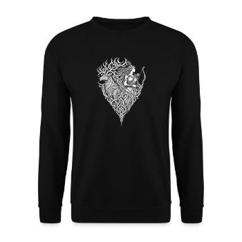 Diana mit dem Hirsch – Jägerin des Mondes - Unisex Pullover - Schwarz - Vorne - Alina (178cm) & Michal (187cm)