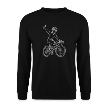 Rennrad Fahrrad Sieger Daumen Hoch Line Art Shirt - Unisex Pullover - Schwarz - Vorne - Alina (178cm) & Michal (187cm)